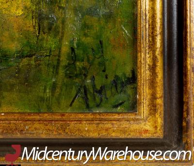 Mid Century Modern Cityscape Oil Painting On Canvas