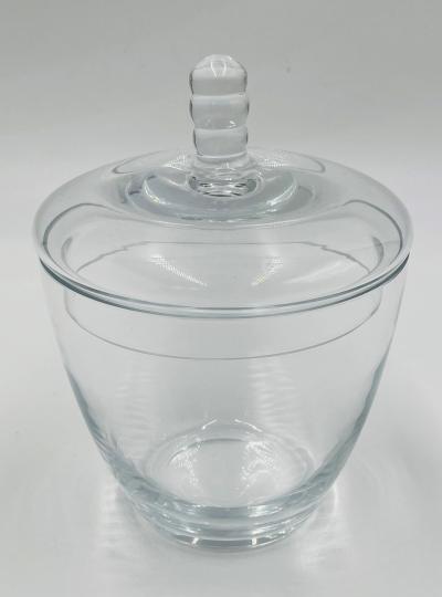 Mid Century Modern Clear Glass Lidded Candy Jar or Sugar Bowl