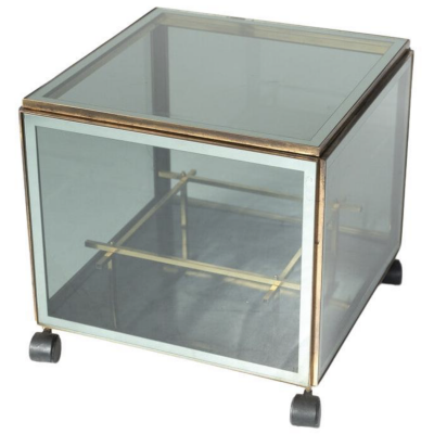 Mid Century Modern Coffee Table Bar Metal and Glass 1970s