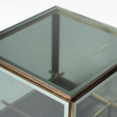 Mid Century Modern Coffee Table Bar Metal and Glass 1970s