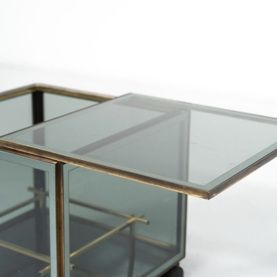 Mid Century Modern Coffee Table Bar Metal and Glass 1970s