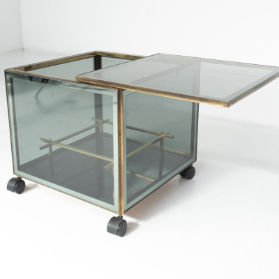 Mid Century Modern Coffee Table Bar Metal and Glass 1970s