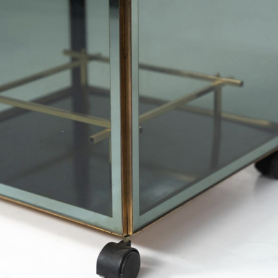 Mid Century Modern Coffee Table Bar Metal and Glass 1970s