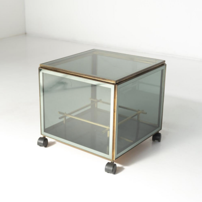 Mid Century Modern Coffee Table Bar Metal and Glass 1970s