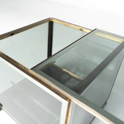 Mid Century Modern Coffee Table Bar Metal and Glass 1970s