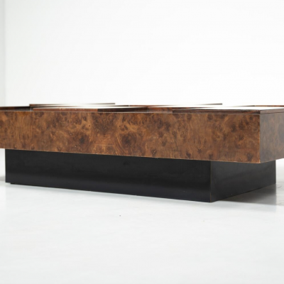 Mid Century Modern Coffee Table Brass and Burl Wood Italy 1970s