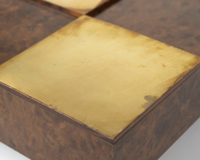 Mid Century Modern Coffee Table Brass and Burl Wood Italy 1970s