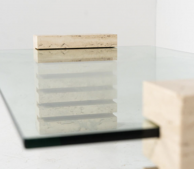 Mid Century Modern Coffee Table Glass and Travertine Italy 1970S