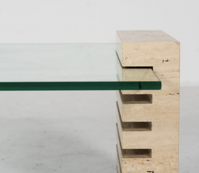 Mid Century Modern Coffee Table Glass and Travertine Italy 1970S