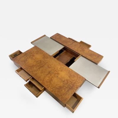 Mid Century Modern Coffee Table with Compartments Italy 1970s