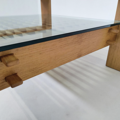 Mid Century Modern Coffee table by Rivadossi wood and glass Italy 1950s 