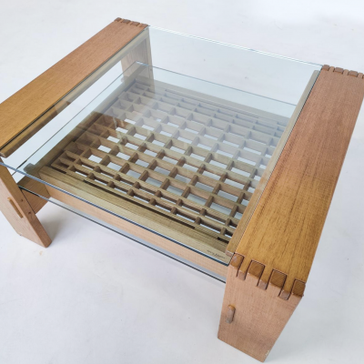 Mid Century Modern Coffee table by Rivadossi wood and glass Italy 1950s 