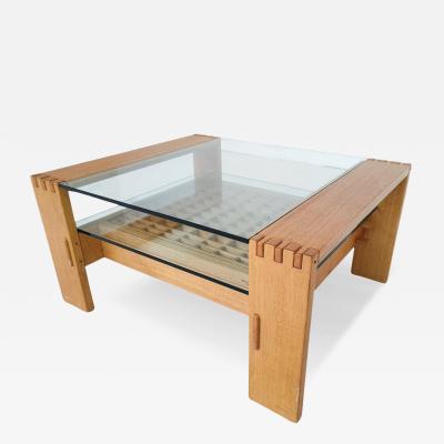 Mid Century Modern Coffee table by Rivadossi wood and glass Italy 1950s 