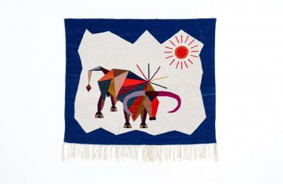 Mid Century Modern Cubist Bull Wall Art Tapestry