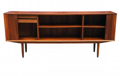 Mid Century Modern Danish Long Teak Credenza with Tambour Doors
