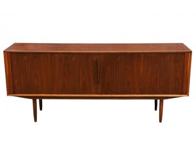 Mid Century Modern Danish Long Teak Credenza with Tambour Doors