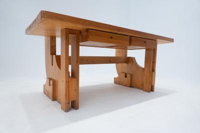 Mid Century Modern Desk with Drawers in Pine Wood