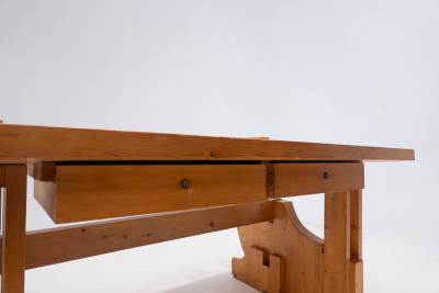 Mid Century Modern Desk with Drawers in Pine Wood