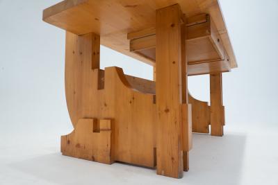 Mid Century Modern Desk with Drawers in Pine Wood