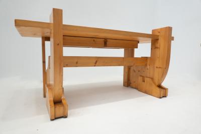 Mid Century Modern Desk with Drawers in Pine Wood