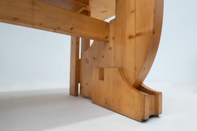 Mid Century Modern Desk with Drawers in Pine Wood