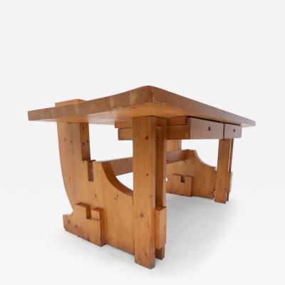 Mid Century Modern Desk with Drawers in Pine Wood