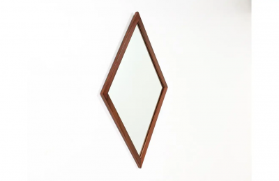 Mid Century Modern Diamond Shape Rosewood Mirror