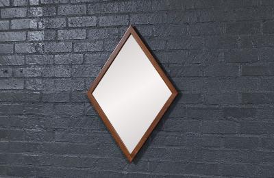 Mid Century Modern Diamond Shape Walnut Wood Mirror
