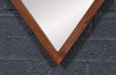 Mid Century Modern Diamond Shape Walnut Wood Mirror