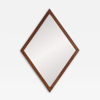 Mid Century Modern Diamond Shape Walnut Wood Mirror