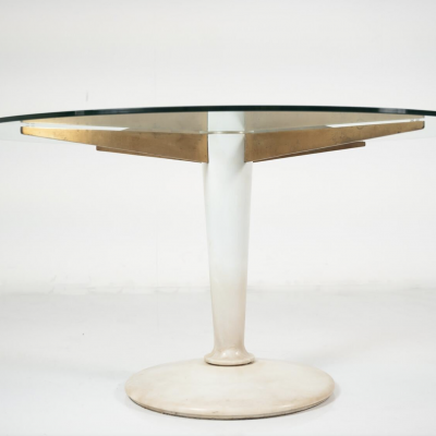 Mid Century Modern Dining Table Carrara Marble Bronze and Glass Italy 1950s