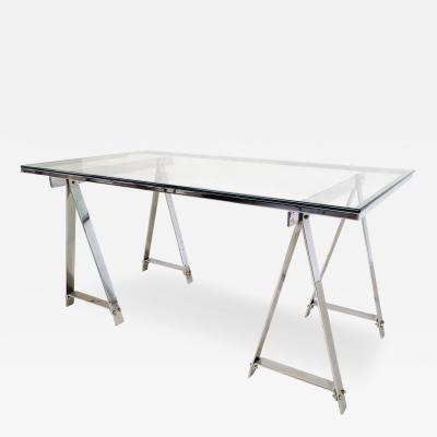 Mid Century Modern Dining Table Desk in Chrome Glass