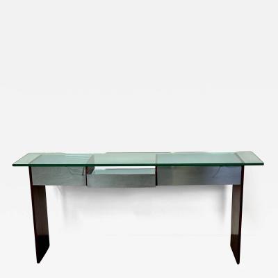 Mid Century Modern Directional Chrome and Rosewood Console Table Glass