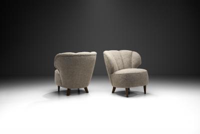 Mid Century Modern Easy Chairs with Lacquered Wood Legs Scandinavia 1950s