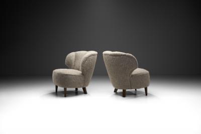 Mid Century Modern Easy Chairs with Lacquered Wood Legs Scandinavia 1950s