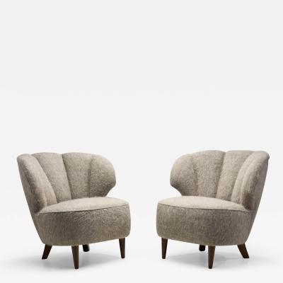 Mid Century Modern Easy Chairs with Lacquered Wood Legs Scandinavia 1950s