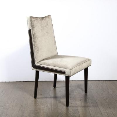 Mid Century Modern Ebonized Walnut Platinum Velvet Side Chair
