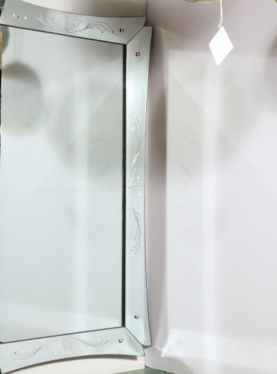 Mid Century Modern Etched and Beveled Venetian Mirror with Dovetailed Corners