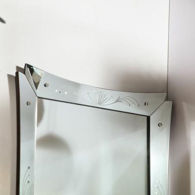 Mid Century Modern Etched and Beveled Venetian Mirror with Dovetailed Corners