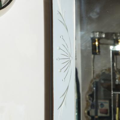 Mid Century Modern Etched and Beveled Venetian Mirror with Dovetailed Corners
