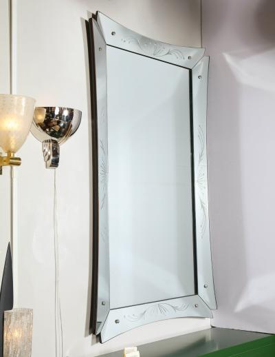 Mid Century Modern Etched and Beveled Venetian Mirror with Dovetailed Corners