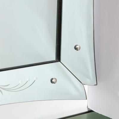Mid Century Modern Etched and Beveled Venetian Mirror with Dovetailed Corners
