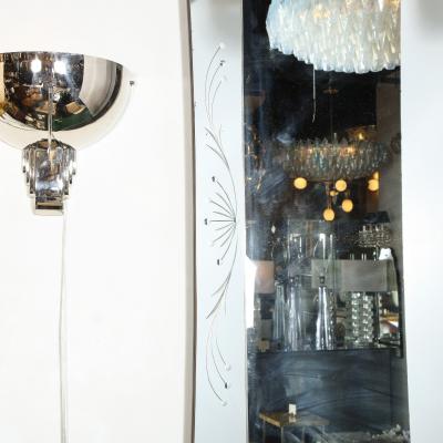 Mid Century Modern Etched and Beveled Venetian Mirror with Dovetailed Corners