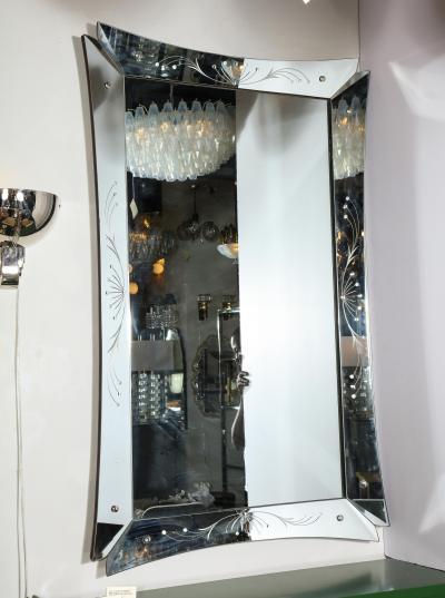 Mid Century Modern Etched and Beveled Venetian Mirror with Dovetailed Corners
