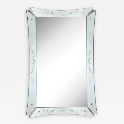Mid Century Modern Etched and Beveled Venetian Mirror with Dovetailed Corners
