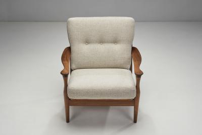 Mid Century Modern European Armchair with Slat Back Europe ca 1950s