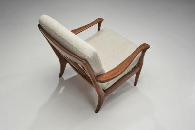 Mid Century Modern European Armchair with Slat Back Europe ca 1950s