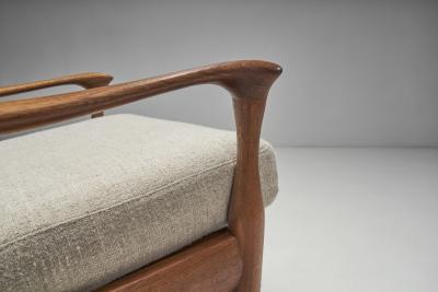 Mid Century Modern European Armchair with Slat Back Europe ca 1950s