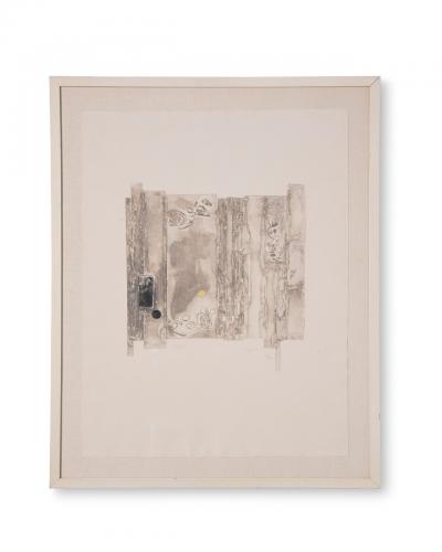 Mid Century Modern Experimental Abstract Lithograph in Neutral Tones 1960s