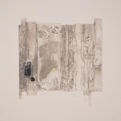 Mid Century Modern Experimental Abstract Lithograph in Neutral Tones 1960s